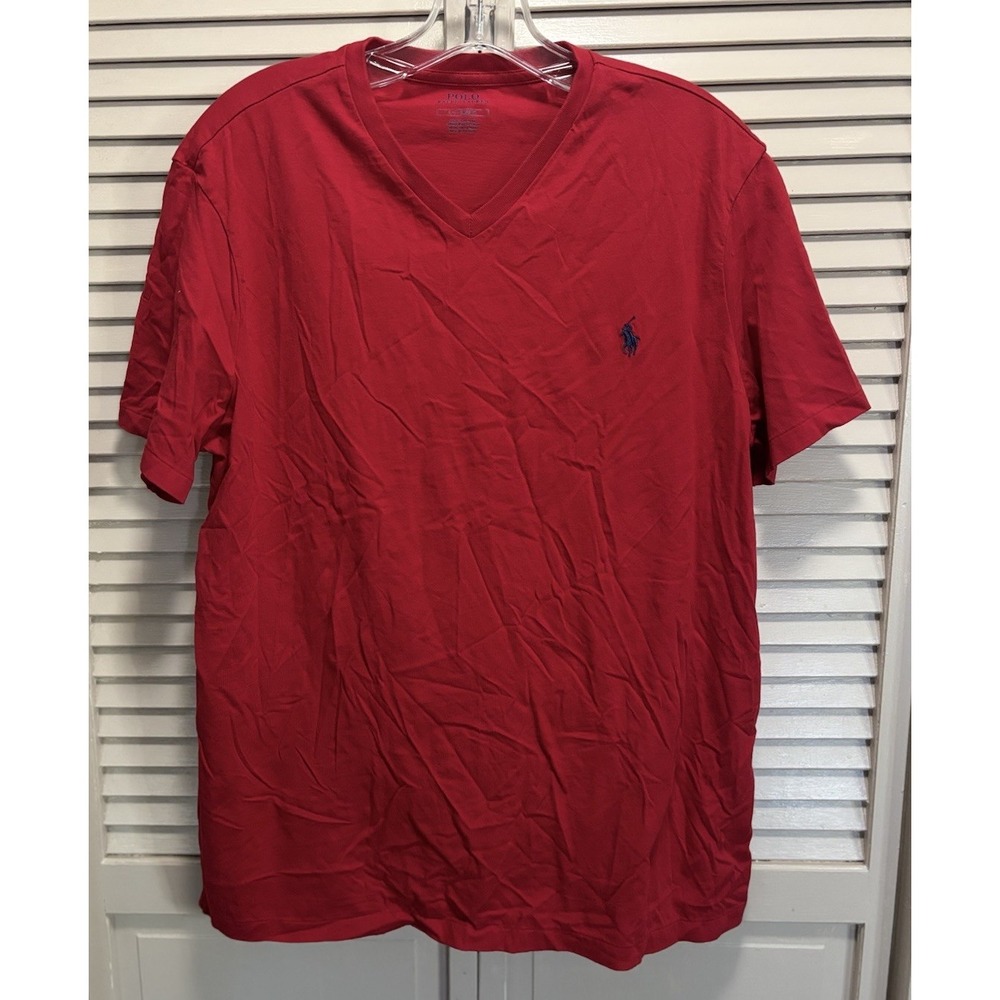 Polo Ralph Lauren TShirt Women's Logo V Neck Size L Red Soft Designer Casual